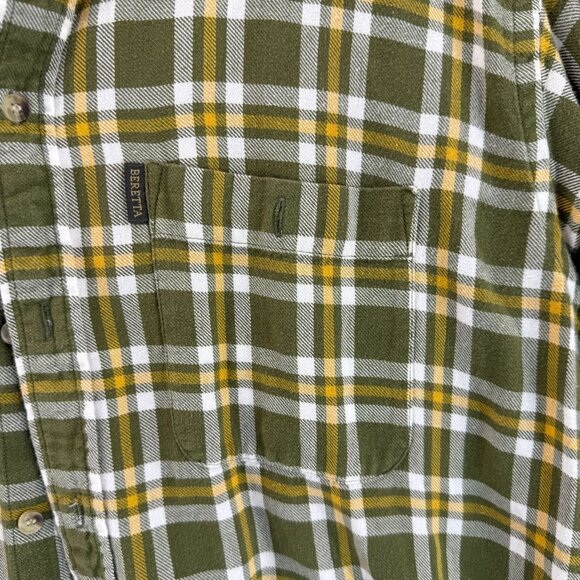 Beretta Mens Collared Button-Up Shirt Green Yellow Plaid Long Sleeve Size L / XL - Picture 4 of 11